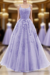 Light Purple Straps Lace-Up Long Semi Formal Prom Dress, Light Purple Long Evening Dress Semi Formal Prom Dress